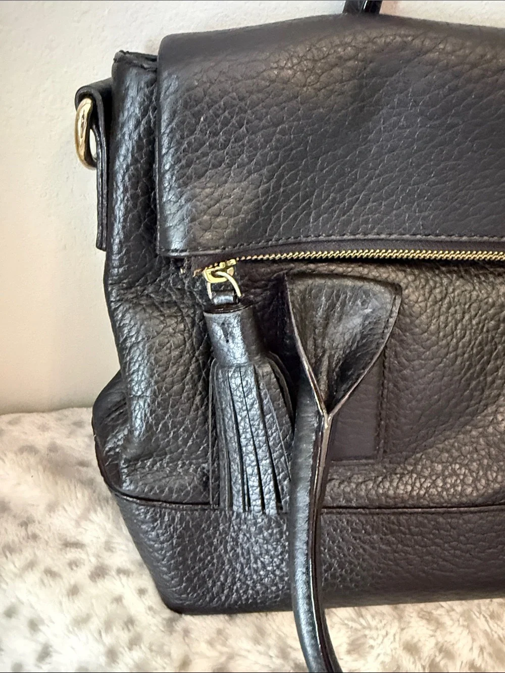 kate spade Black Pebbled Leather Top-Handle Satchel with Gold Hardware